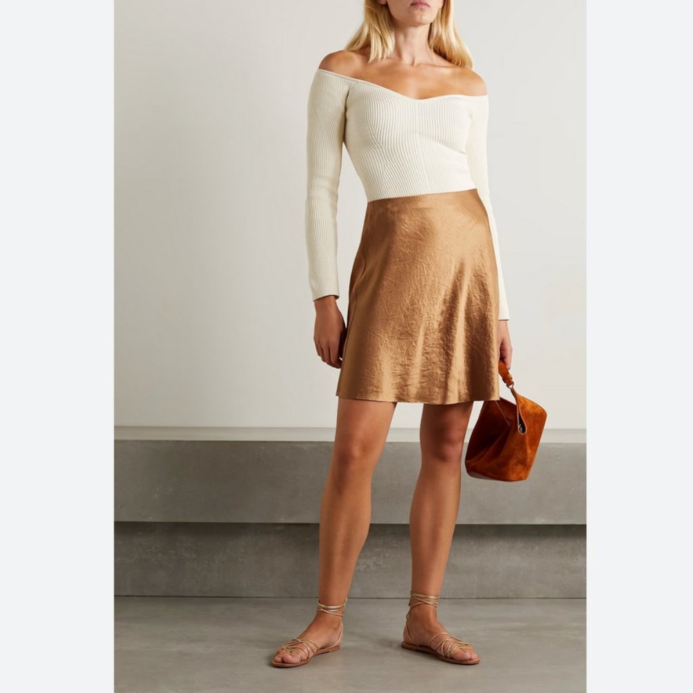 VINCE elasticized waist gold skirt